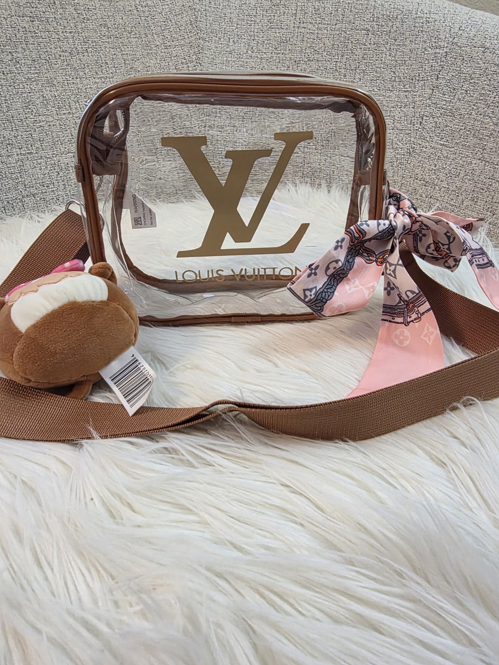 Clear Brown Trim Crossbody Bag Stadium Bag - Picture 2 of 11